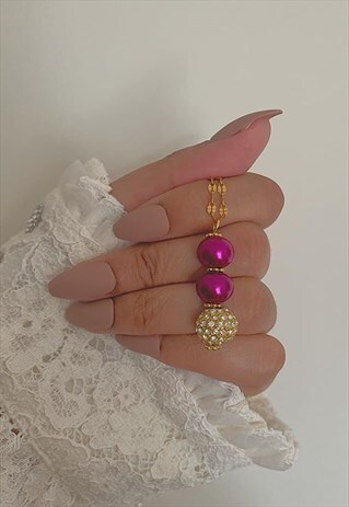 PLUM PURPLE AND GOLD SWAROVSKI CRYSTAL AND PEARL NECKLACE