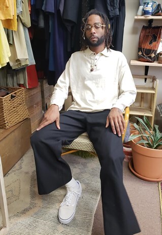 90S MINIMALIST PREPPY SKATER SILK BLEND BEIGE KNIT POLO