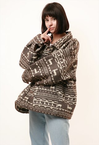 90S RARE VINTAGE OVERSIZED WARM WOOL ECUADOR JACKET 15054