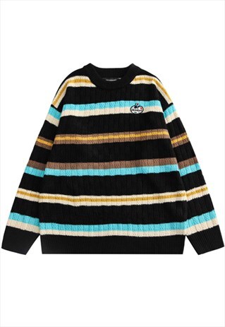 KALODIS VINTAGE STRIPED ROUND NECK KNITTED SWEATER