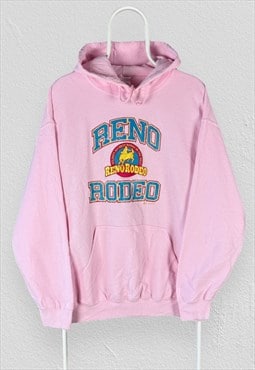 Vintage Pink Embroidered Hoodie Reno Rodeo USA Mens Large