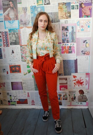LOVELY AQUA FLORAL 70S TIENECK SHIRT SMALL
