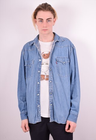 LEVI'S MENS VINTAGE DENIM SHIRT LARGE BLUE 90S