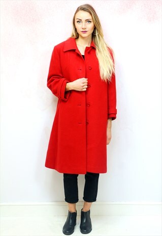 1980S VINTAGE RED WOOL WINTER COAT
