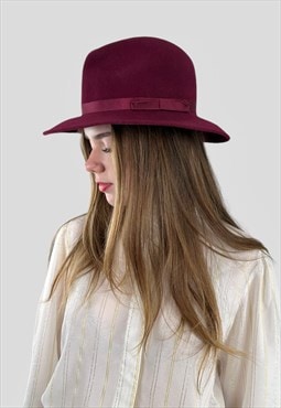 70's Vintage Burgundy Ladies Wool Felt Fedora Hat Small