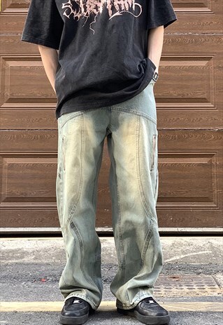BLUE WASHED CARGO DENIM JEANS PANTS TROUSERS