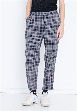 VINTAGE BLACK WHITE CHECKED RETRO TROUSERS