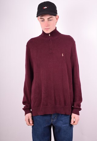 POLO RALPH LAUREN MENS VINTAGE JUMPER SWEATER LARGE MAROON 9