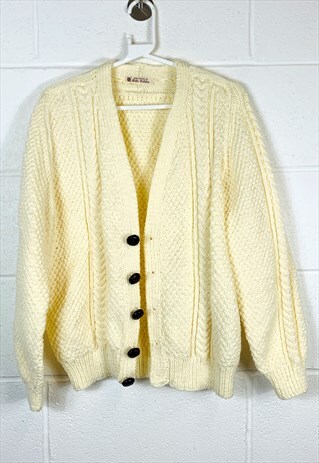 VINTAGE KNITTED CHUNKY CABLE KNIT CARDIGAN CREAM HAND KNIT