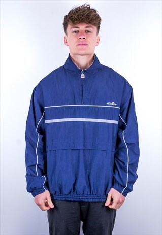 VINTAGE ELLESSE 1/4 ZIP PULLOVER JACKET IN BLUE