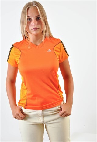 VINTAGE ADIDAS V NECK T-SHIRT IN ORANGE