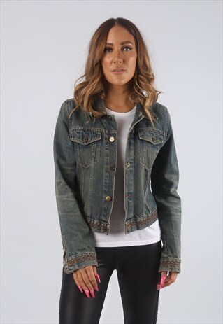 VINTAGE DENIM JACKET DIRT WASH UK 8 XS (JHDX)