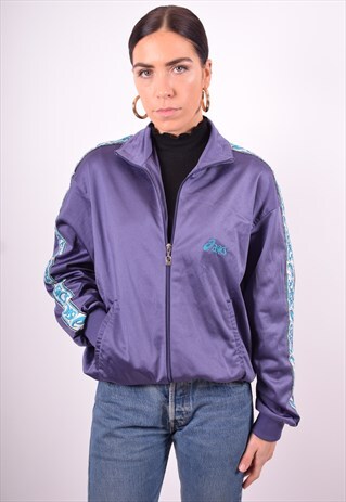 ASICS WOMENS VINTAGE TRACKSUIT TOP JACKET XL PURPLE 90'S
