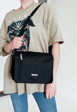 Vintage 90s Grunge Black Nylon Midi Shoulder Bag