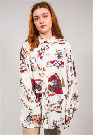 VINTAGE 90'S SHIRT ABSTRACT PATTERN LONG BLOUSE