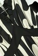 VINTAGE 60S BLACK WHITE PSYCHEDELIC PRINT EMPIRE MAXI DRESS