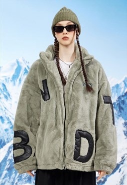 Winter fleece jacket patchwork bomber fluffy padded coat