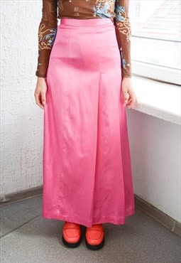 Vintage 70's Pink Satin Maxi Skirt