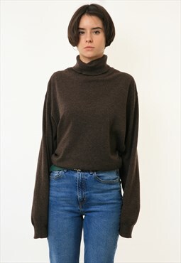 80s Vintage Woman Woolmark Brown Turtleneck Jumper 19033