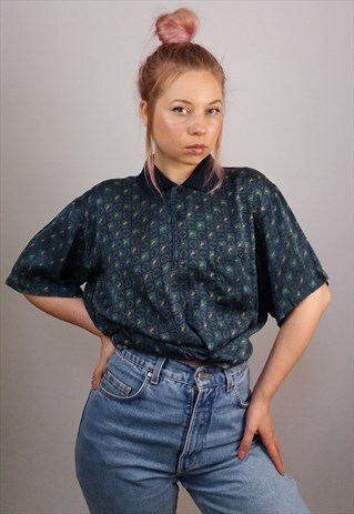 VINTAGE 80'S UNISEX PATTERNED T-SHIRT IN EMERALD GREEN