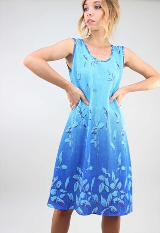 VINTAGE 90S BLUE FLORAL PATTERNED SUMMER DRESS