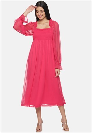 IS.U SOLID BALLOON SLEEVE MIDAXI DRESS
