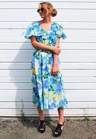 VINTAGE FLOATY FLORAL MIDI DRESS