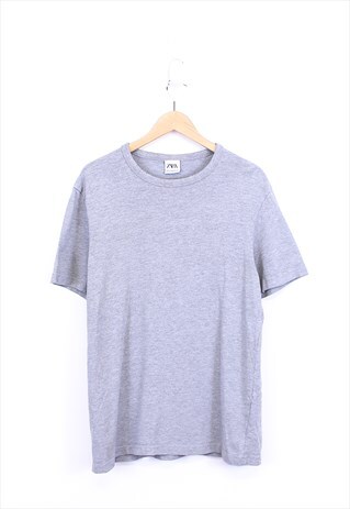 VINTAGE ZARA T-SHIRT GREY PLAIN TEE SHORT SLEEVE BASIC TOP