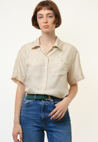 80S SILKY OVERSIZED SHIRT BUTTONS UP BLOUSE 4453 SIZE S