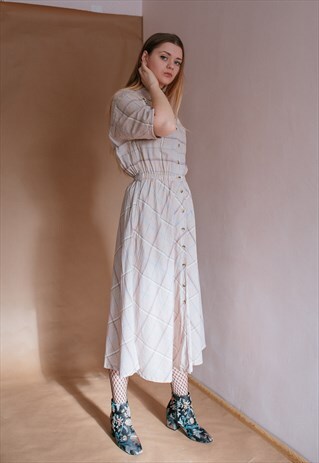 VINTAGE 70S BOHO MIDI EMBROIDERED DRESS