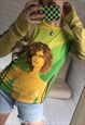 VINTAGE Y2K 90S YELLOW & GREEN LONG SLEEVED HOT LADY TOP 