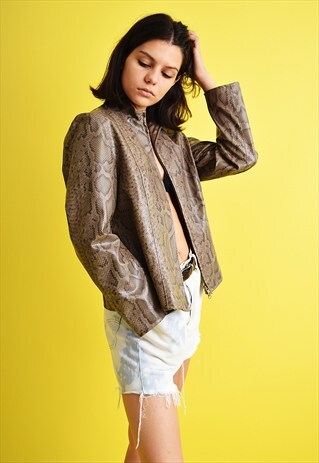 VINTAGE 90'S MINIMALIST FAUX SNAKESKIN LEATHER JACKET