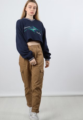 VINTAGE LEE L NAVY CROPPED EMBROIDERED SWEATSHIRT