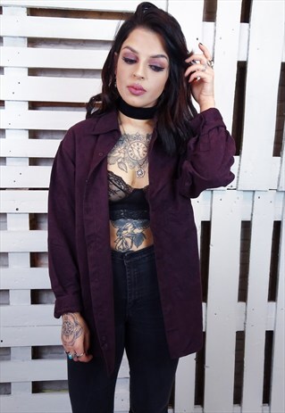 MAROON FAUX SUEDE UNISEX LONG SLEEVED SHIRT