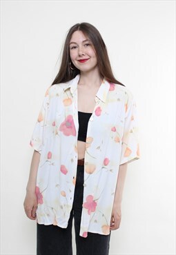 Vintage 80s flowers blouse, oversized floral blouse loose 