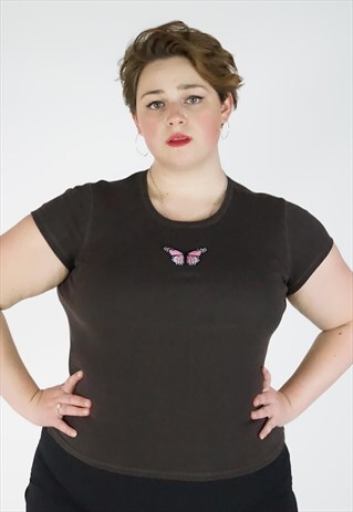 VINTAGE 90S BROWN BUTTERFLY T SHIRT