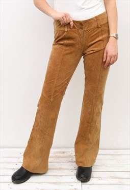 W33 L33 Suede Leather Pants Cowboy Trousers Bootcut Western