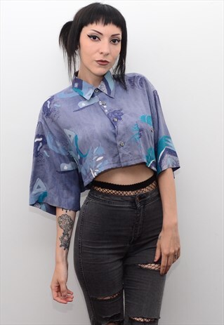 VINTAGE 90'S FUNKY ABSTRACT PATTERNED REWORKED CROPPED SHIRT