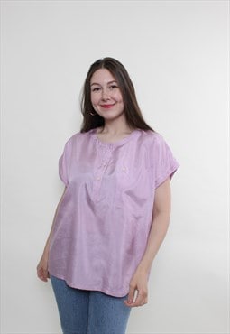 Vintage 90s minimalist blouse, pink pullover blouse loose