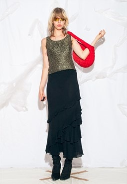 Vintage Y2K Pure Silk Maxi Skirt in Black