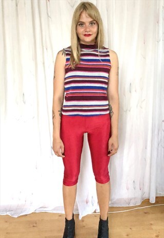 RED SHINY ELASTIC SPORTS VINTAGE SHORTS