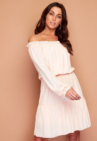 PEACH OFF THE SHOULDER DRESS