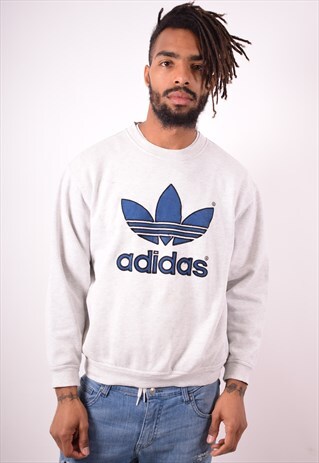 ADIDAS MENS VINTAGE SWEATSHIRT JUMPER SMALL GREY 90S