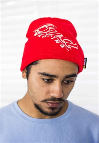 VINTAGE BUDWEISER RACING NASCAR BEANIE HAT LOGO 90S X 3.1