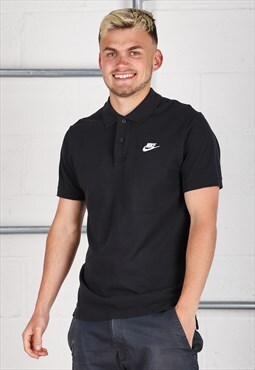 Vintage Nike Polo Shirt in Black Short Sleeve Tee Small
