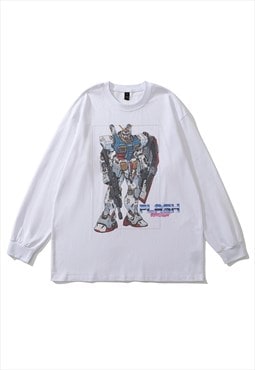 Robot print t-shirt old cyborg long tee retro monster top