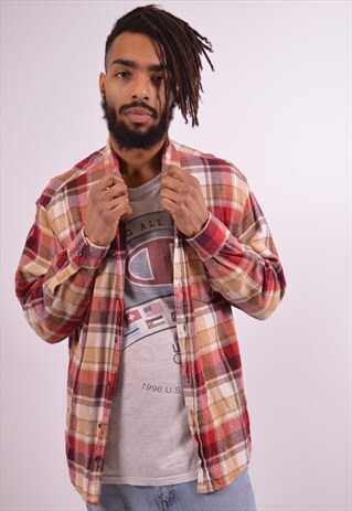 MENS VINTAGE FLANNEL SHIRT XL RED CHECK 90S