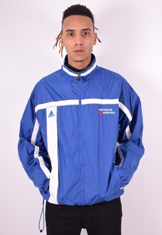 ADIDAS MENS VINTAGE TRACKSUIT TOP JACKET LARGE BLUE 90'S