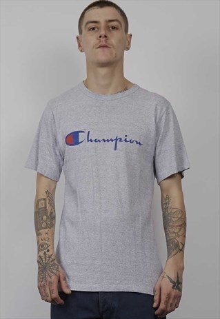 VINTAGE 90'S LOGO CHAMPION GREY T-SHIRT
