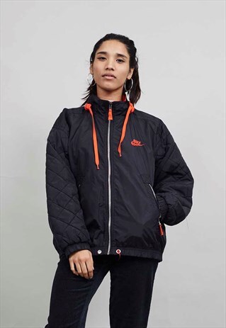 VINTAGE 80'S RED AND BLACK HOODED BOMBER JACKET